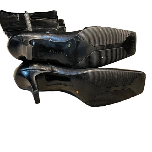 Gianni Bini Size 8 Black Leather Calf Boots Silver Accent Side Zipper - Picture 7 of 7